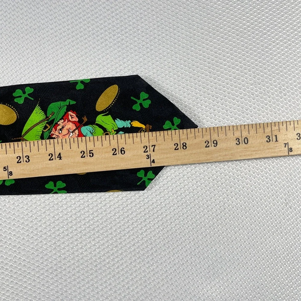 NWT Keith Daniels Mens St Patricks Day Leprechaun Shamrock Gold Coin Blk Necktie